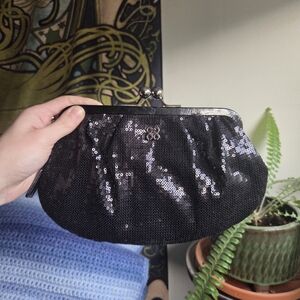 Coach Julia Limited Edition Black Sequins/Patent Leather Kisslock Wristlet